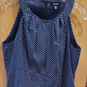 Nine West Dress Halter Style Neckline Navy w/White Polka Dots Cotton Size10 NWOT